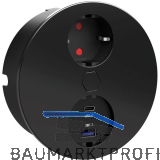 HPF Einbausteckdose Duplex-R, 1 Stk. Schukosteckdose, + USB-Charger, schwarz