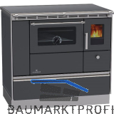 LOHBERGER Festbrennstoffherd Rega 90, Schwarzgrau matt