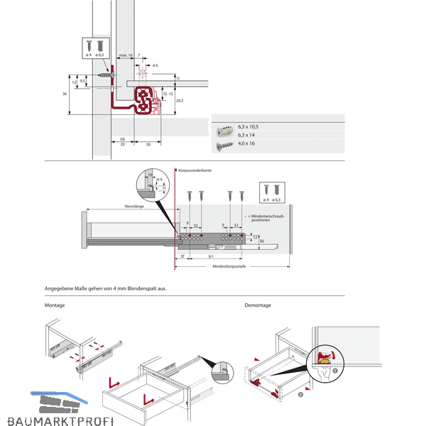 HETTICH QUADRO V6 push to open Unterbodenführung - Vollauszug, NL 500 ...