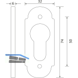 GRUNDMANN Zylinderrosette PZ, WG oval, 32 x 74 x 6, Messing poliert schutzlackiert