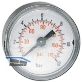 Druckluft Manometer 40 mm 0 - 10 bar mit Auengewinde hinten 1/8\&quote;