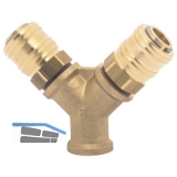 Druckluft Verteiler Messing mit IG 3/8\&quote; und 2 Euro Kupplungen