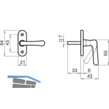 GRUNDMANN Fenstergriff WG ELEGANT 505 - gebogen, VK 7 x 35 mm, Alu poliert