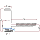 Trnussbandoberteil,  16 mm Bandhhe: 50 mm, Bolzen 56 mm, Stahl verzinkt