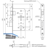 Einstemmschloss BKS 1206, links, DM 65, Edelstahl