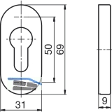 DORMA Zylinderrosette PREMIUM 6679 - PZ, 31 x 69 x 9 mm, Aluminium silber elox