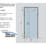 Pendeltrbeschlag Tensor Glas-Zarge z. Einl. Feststell. 90, Alu silber eloxiert