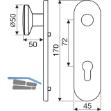 Knopfkurzschild K 130, PZ 72 mm, silber eloxiert