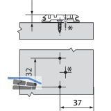BLUM CLIP Kreuzmontageplatte, Spax-Schrauben, HV: Exzenter, Distanz 3 mm