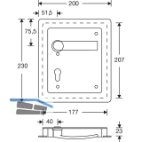 Turnhallenmuschel FSB 77 7952, 200 x 230 mm, links, PZ 72 mm, VK 9 mm,Edelstahl