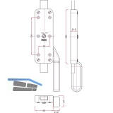 Falttortreibriegel, Hub 29, 180 x 60 x 21,5 mm, rechts, Stahl verzinkt