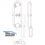 Falttortreibriegel, Hub 45, 240 x 70 x 23 mm, links, Stahl verzinkt