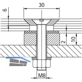 Glaspunkthalter Senk 30, 8 - 20 mm Glas, Edelstahl/Aluminium