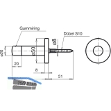 Wandtrpuffer - WG, 120 mm, mit Gummikappe, silber eloxiert