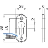 GRUNDMANN Zylinderrosette PZ,WG sichtbar geschraubt, 27 x 67 x 6, Alu poliert
