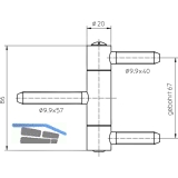 Einbohrband 3-tlg. BAKA C 1-20 WF mit Stiftsicherung, 20 mm, Stahl verzinkt