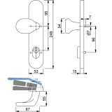 HOPPE SH-Knopflangschild f. Rosettenkomb. PZ88, SST 8, 5, TS67-72, EdSt.matt