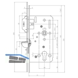 Magnetfallenschloss KFV 116 1/2, PZW 72 mm, Stulp rund 235 x 18 x 3 mm,Edelstahl