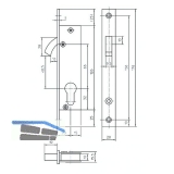 Schiebetrschloss mit Bogenriegel,PZ,DM 20,Stulp 176x20x3 eckig,silber verzinkt