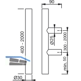 MARCHESI Stangengriff 4800 - gerade, 2000mm, LA. 1800mm,  30mm, Edst. matt