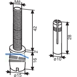 Zapfen DORMA PT 25, ø 15 mm, m. Dübel, Aluminium silber eloxiert (01.115)