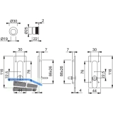 Schiebetrmuschel Set -eckig BB, Messing verchromt matt - PVD