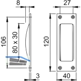 Schiebetrmuschel 40 x 120 mm, Aluminium silber eloxiert