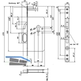 Schiebetürschloss m. vernickeltem Bogenriegel, PZ, DM 45, Stulp rund,  Edelstahl