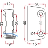 HETTICH Trapez, 20 x 12 x 40 mm, Zink vernickelt