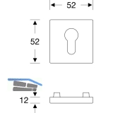 SOLIDO SH-Zylinderrosette auen 52 x 52 mm, Hhe 12 mm, ohne KZS,Edelstahl matt