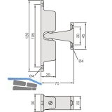 Trhalter mit verstellbarer Druckkugel, Wandabstand 70 mm,silberfrbig