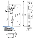 Rohrrahmenschloss Flachstulp m. Falle u. Riegel, PZW, DM 20, Edelstahl