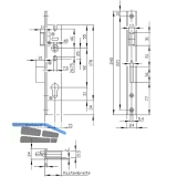 Rohrrahmenschloss U-Stulp m. Falle u. Riegel, PZW, DM 24, Edelstahl