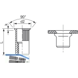 Blindnietmutter Senkkopf gerndelt Rundschaft offen M 8x19.0 Aluminium