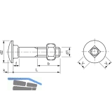 DIN 603 M 6x100 verzinkt Torbandschraube mit Mutter