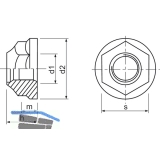 DIN6926 M 8 Edelstahl A2 Sechskant-Sperrzahnmutter m Flansch und Polyamideinlage