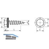 Fassadenbauschraube spitz 6.5x 32 verzinkt mit Neoprendichtscheibe  16 mm