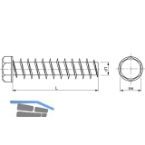 SPAX-Gewindestange 16x1000 verzinkt-blau mit Sechskantkopf und Bund