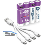 ANSMANN Batterie Akku mit Ladekabel LR6 AA 1,5 Volt 4 St�ck