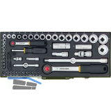 PROXXON Steckschl�ssel-Satz 1/4"+1/2"vierkant mit Umschaltknarre 56-teilig