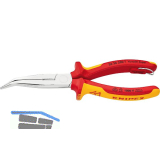 KNIPEX Flachrundzange mit Schneide, gebogen, VDE 200 mm mit Befestigungs�se