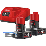 MILWAUKEE Akku-Starterset 2 x 12V / 4,0 Ah Stab-Akkus u. Ladeger�t C12C
