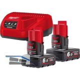 MILWAUKEE Akku-Starterset 2 x 12V / 6,0 Ah Stab-Akkus u. Ladeger�t C12C