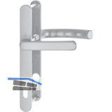 Dr�ckergarnitur LI�GE - Schmalschild 24 mm, Griff flach,67 - 72,silber eloxiert