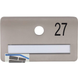 SOLIDO Namensschild ohne Spion, Bohrung � 14, Edelstahl satiniert, Gravur Nr. 27