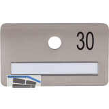 SOLIDO Namensschild ohne Spion, Bohrung � 14, Edelstahl satiniert, Gravur Nr. 30