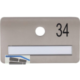 SOLIDO Namensschild ohne Spion, Bohrung � 14, Edelstahl satiniert, Gravur Nr. 34