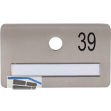 SOLIDO Namensschild ohne Spion, Bohrung � 14, Edelstahl satiniert, Gravur Nr. 39