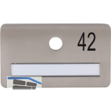 SOLIDO Namensschild ohne Spion, Bohrung � 14, Edelstahl satiniert, Gravur Nr. 42