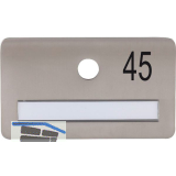 SOLIDO Namensschild ohne Spion, Bohrung � 14, Edelstahl satiniert, Gravur Nr. 45